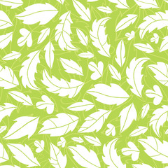 Vector White on green leaves silhouettes seamless pattern