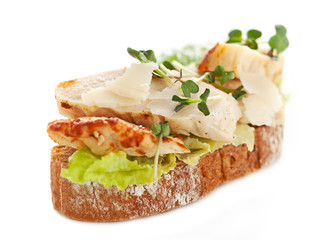 Fototapeta na wymiar slice of bread with chicken and vegetables