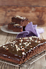 Gingerbread cake with chocolate and hazelnuts