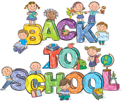Back to school funny letters and kids