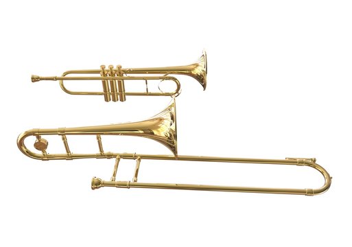 Trombone And Trumpet On White Background