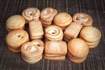 A set of varieties of homemade cookies for the holidays. On a wo