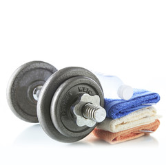 Dumbbell with water and towel