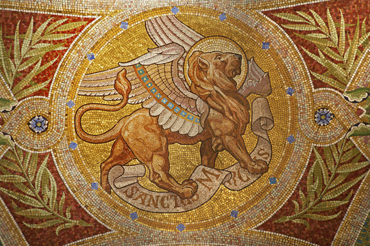Madrid - Mosaic of lion as symbol of Saint Mark the Evangelist