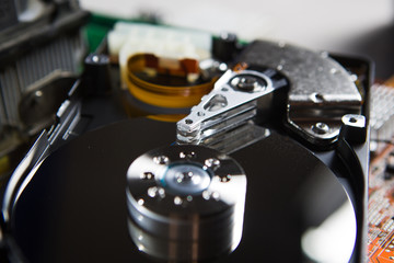 close up of hard disk with abstract reflection
