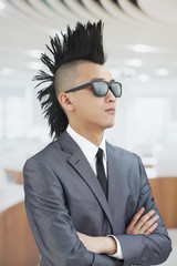 Well-dressed young man with Mohawk and sunglasses - obrazy, fototapety, plakaty