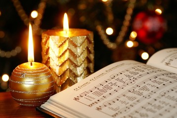 Detail of songbook with Christmas carols - obrazy, fototapety, plakaty