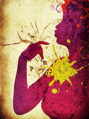 Female silhouette with swirls