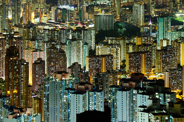 Crowded downtown building in Hong Kong