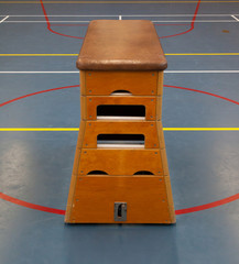 Very old wooden equipment in a school gym