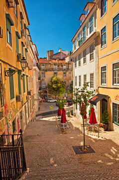 Nice houses in the old town of Lisbon, Portugal