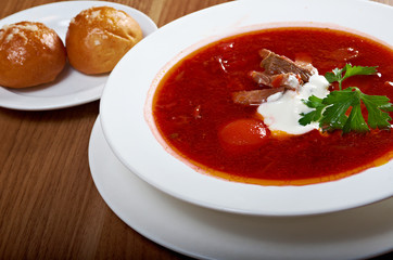 ukrainian and russian red-beet soup (borscht)