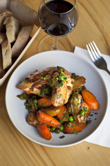 Poulet, légumes, volaille, carottes, pommes de terre, vin