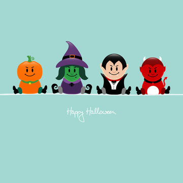 Halloween Pumpkin, Witch, Vampire & Devil Retro