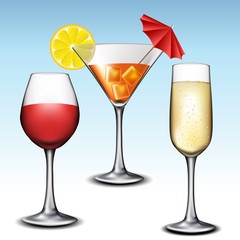 Different glass with drink set