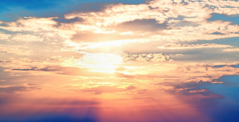 Sunset blue sky red sun