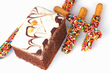 chocolate cake on white background