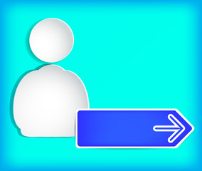 The blue arrow and a human figure on paper