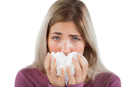 Blonde Woman Using Handkerchief