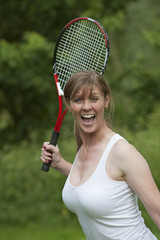 Portrait female tennis player shouting