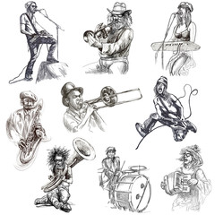 Musiciens - Illustrations dessinées à la main sur blanc