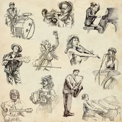 Papier Peint photo Lavable Groupe de musique Musiciens - Une illustration dessinée à la main