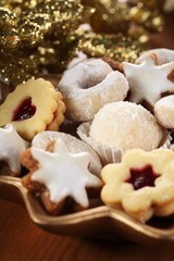 Close-up of various Christmas cookies.