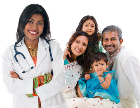  Indian Female Medical Doctor And Patient Family.