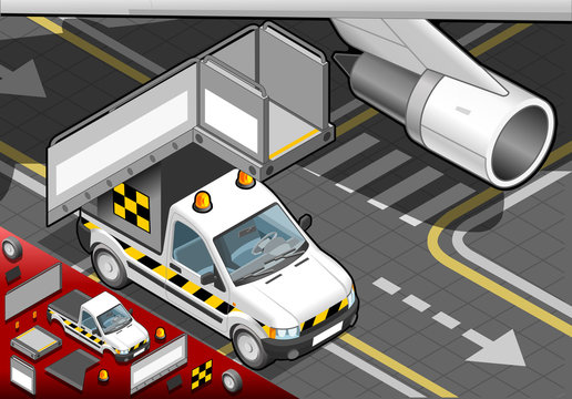 Isometric Airport Boarding Stair Car in Front View