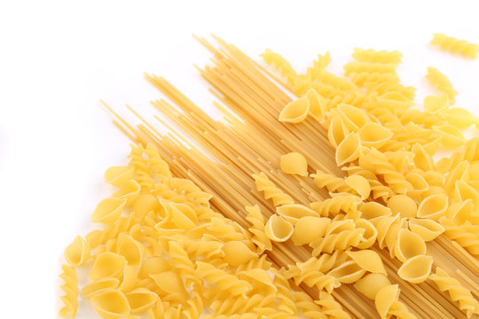 Yellow Italian pasta in different forms