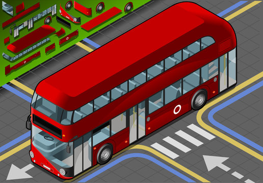 Isometric Double Decker Bus In Front View