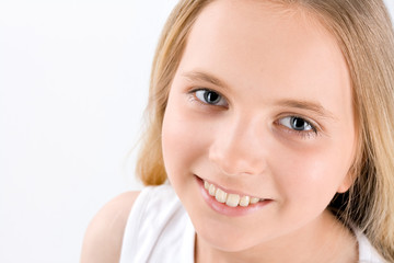 Fototapeta premium Portrait of Little Girl on white