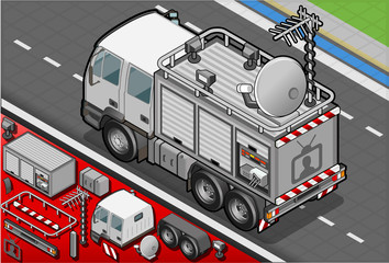 Isometric Broadcast TV Truck in Rear View