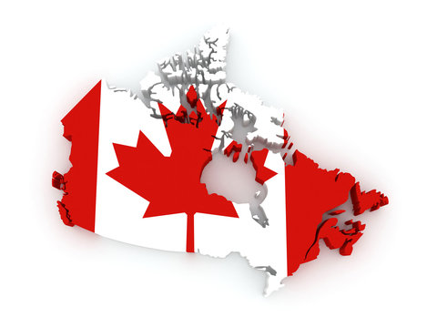 Three-dimensional map of Canada.