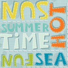 lato słońce morze zabawa kolorowy nieskończony deseń z napisami - obrazy, fototapety, plakaty