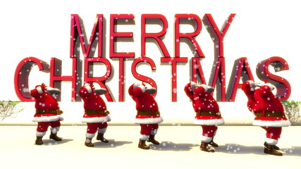 5 Santas Dancinbg with Merry Cristmas text.. Loop