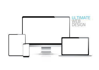 Computer, laptop, tablet, phone displays vector eps10