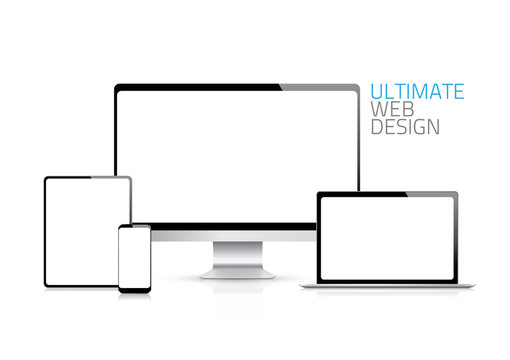 Computer, laptop, tablet, phone displays vector eps10