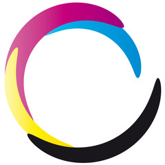 Logo cmyk für den  Vierfarbdruck, cyan, magenta, yellow, black - offsetdruck, Farbpalette, Farbschema