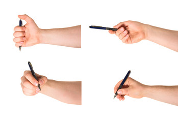 Hand holding a pen isolated