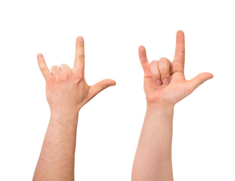 Sign of horns hand gesture isolated