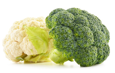 Composition with broccoli and cauliflower isolated on white