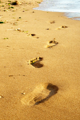 Footprints on the sea beach