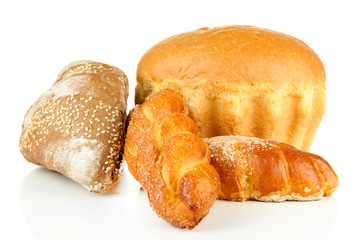 Composition with bread and rolls, isolated on white