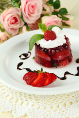 Tasty jelly dessert with fresh berries,