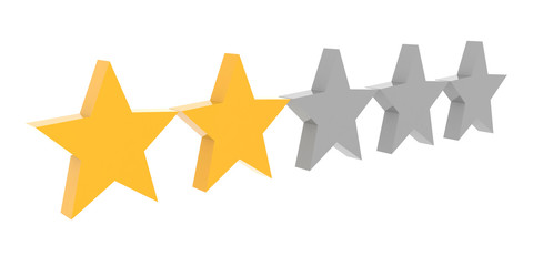 Two stars rating. Concept 3D illustration.