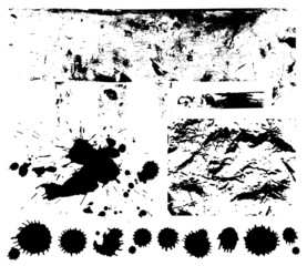 Black spots. (splash, blob, blot, blotch). Scratched texture