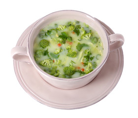 Cabbage soup in plate isolated on white