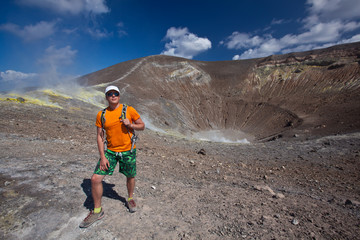 hiker on volcano