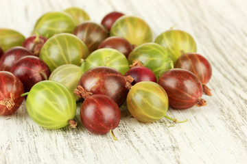 Fresh gooseberries on table close-up